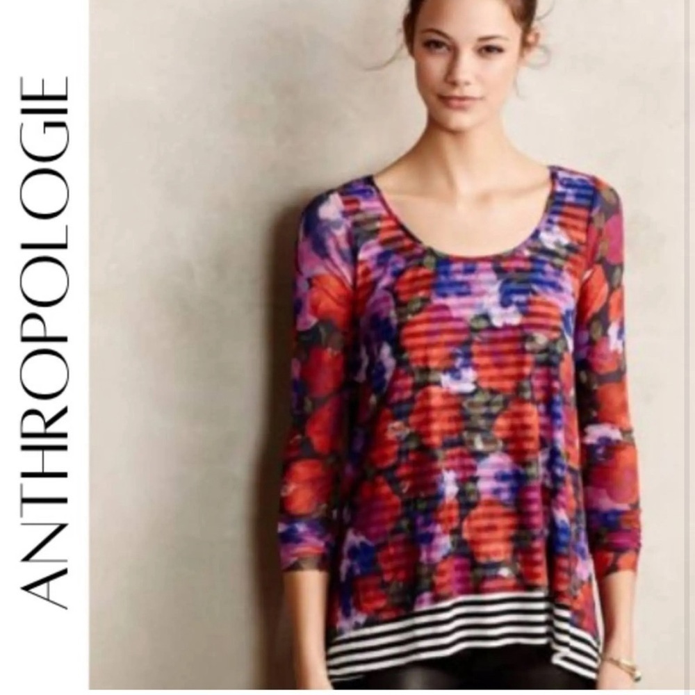 Anthropologie by Weston Garden Row Mesh Floral Top